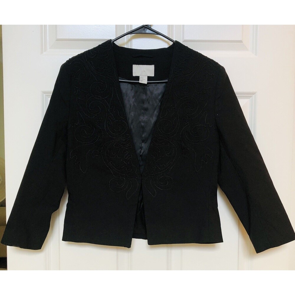 H&M Women's Short Jacket Black Blazer Long Sleeve No Button Size 12 $